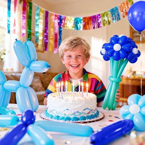 Image of 260 Blue Long Balloons for Balloon Garland Thickening Skinny Latex Twisting Animals Modeling Christmas Birthday Wedding Party Festival Decorations 100pcs