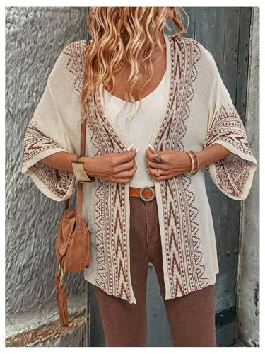 WDIRARA Women's Western Boho Cardigans 3/4 Dolman Sleeve Open Front Knit Lightweight Coverup4