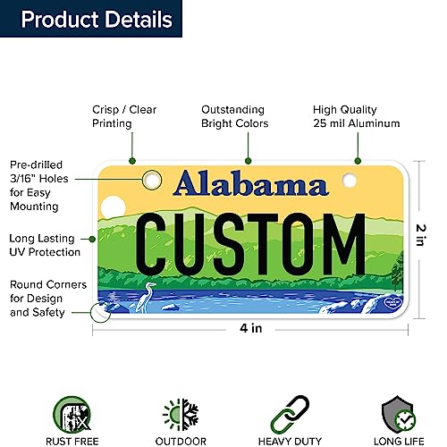 Mini License Plates, Personalized License Plates, Custom for Car, Bikes, ATV, Kids Car, Golf Cart, Jeep, 2x4 Inch, Rust-Free Fade Resistant Aluminum, USA Made by My Sign Center (Alabama) - Thumbnail 7