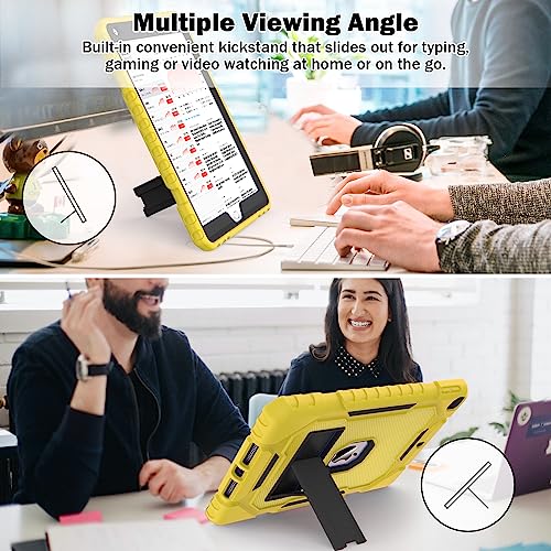 Image of ZoneFoker Case for iPad 9th /8th /7th Generation 2021 /2020 /2019(10.2 inch), Heavy Duty Military Grade Shockproof Rugged Protective 10.2 inch Cover with Built-in Stand for iPad 9 8 7 Gen (Yellow+Black)
