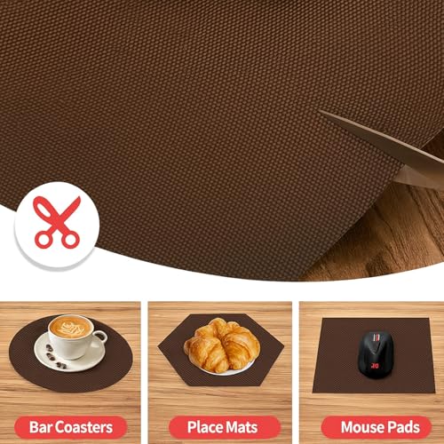 Image of Go Hooked EVA Anti Slip Fridge Mat Roll 45cm x 5m | Waterproof Shelf Liner for Kitchen Cabinet, Drawer, Refrigerator & Wardrobe | Food Grade Washable Cuttable Reusable Place Mat (Brown)