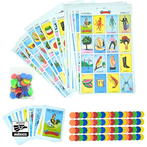 New To Town The Original Lotería Mexican Bingo Game Set - Complete with 100 Bingo Chips for 20 Players - Authentic Lotería de Lujo Mexicana - Colorful Loteria Cards