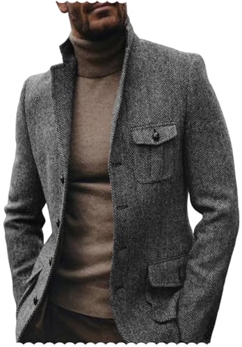 Men's Herringbone Tweed Blazer Sport Coat Jacket