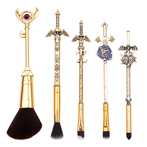 Anime Make Up Brushes Set, 5pcs Cosmetic Kimetsu Cosplay Figure Metal Handle Makeup Brushes Set Gifts For Women Girls Fans (C)