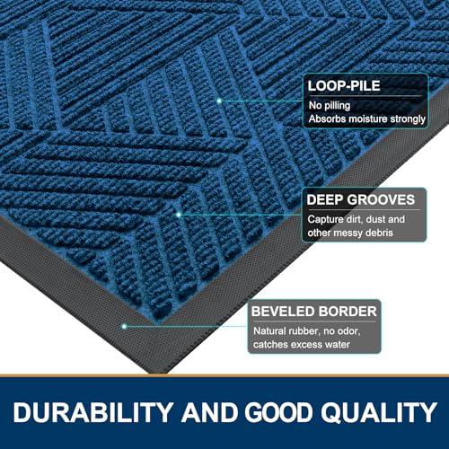 Image of Smiry Front Door Mat Outside Entrance, Heavy Duty Sturdy Natural Rubber Doormat, Trap Dirt and Moisture, Easy Clean Low Profile Welcome Floor Mats for Indoor Outdoor Entry, 35X23 Inch, Mixed Blue
