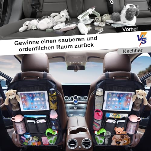 Ezilif Rückenlehnenschutz Auto Kinder Stärke-Upgrade, Autositz Organizer mit 10 Aufbewahrungsbeuteln, Auto Organizer Kinder Leicht Zu Reinigen, Wasserdichter für Rücksitz organizer (1 Stück)