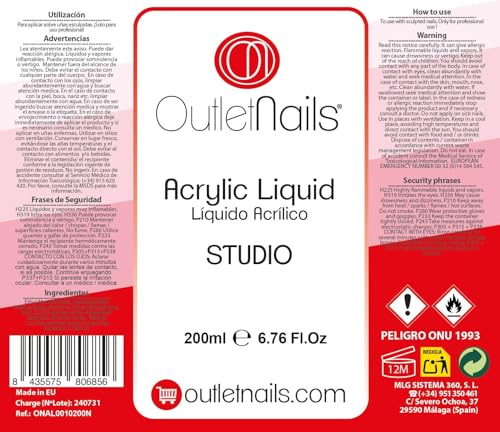 Liquid Acrilico Monomer 200ml Studio Drying: Medium Quick. The Perfect Acrylic Liquid for Nail Centers - Image 4