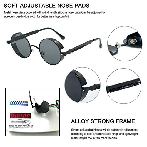 Image of PROUDDEMON Retro Gothic Steampunk Sunglasses for Women Men Round Lens Metal Frame