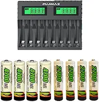 Carregador De Pilhas Inteligente Para AA/AAA Ni-mh Display Lcd Carregamento Independente + Pilhas Recarregáveis (Carregador + 4 pilhas AA/4 AAA)