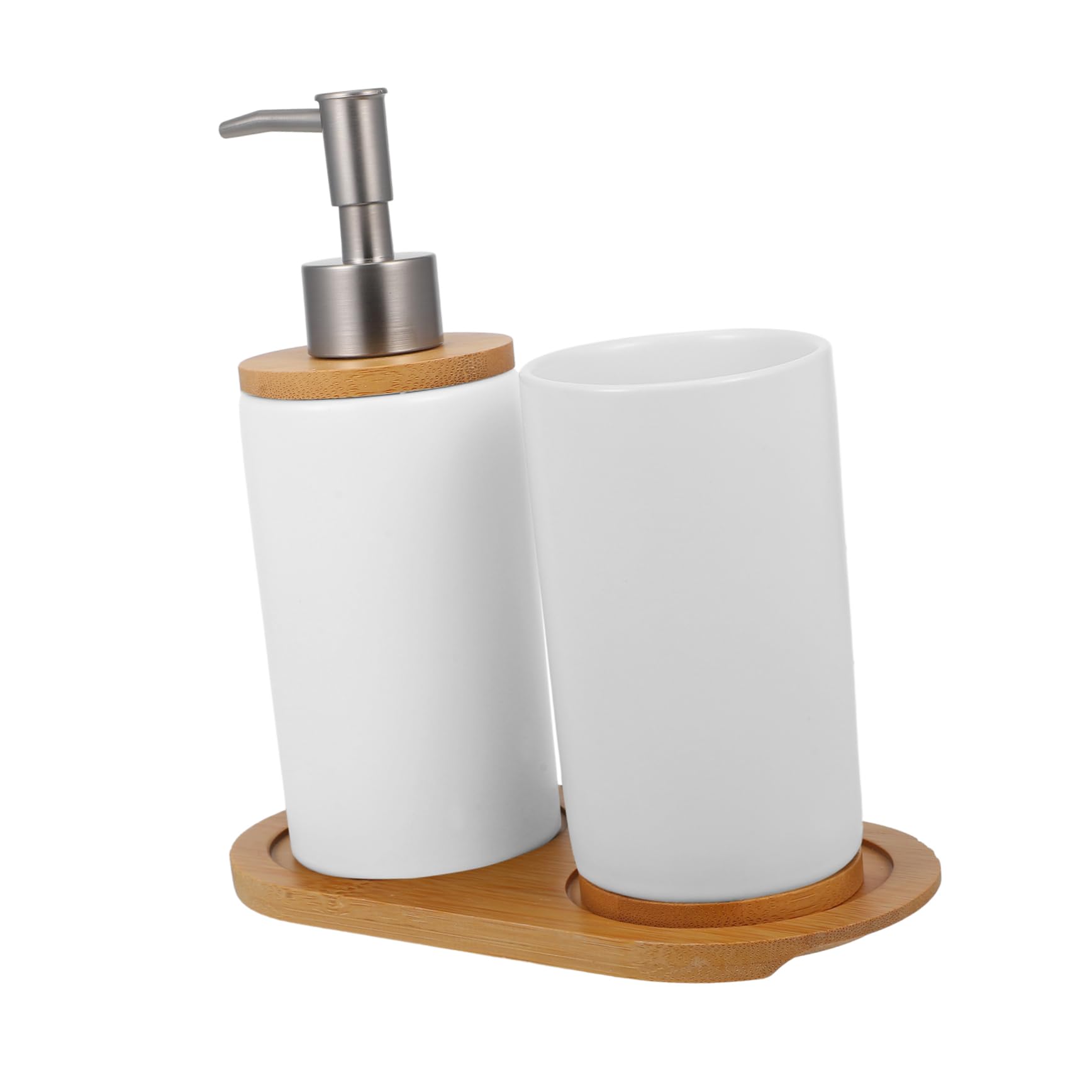 SOPOTUTU Completo de Accesorios de Baño de Cerámica Blanca Set Elegante con Vaso y Dispensador de Loción con Minimalista para Organizar Cepillos y Productos de Higiene