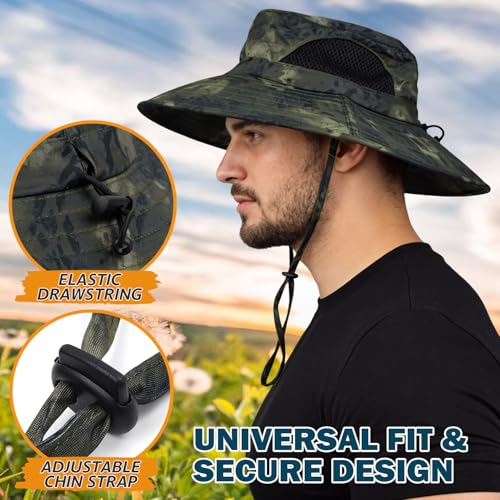 Image of Wide Brim Sun Bucket Hat, Waterproof Boonie Hat for Men & Women | UPF 50+ UV Protection, Adjustable Fit, Chin Strap & Sweatband, Foldable Durable for Fishing Hiking Garden Beach