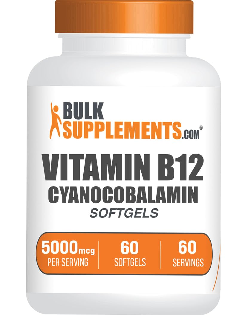 BulkSupplements.com Vitamin B12 5000 mcg Softgels - as Cyanocobalamin, Vitamin B12 Supplements, for Energy Support