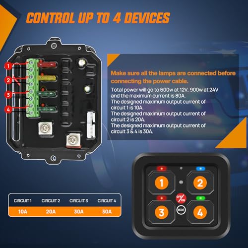 Image of Nilight 4 Gang Switch Panel RGB 12V 24V Circuit Control Relay System | Fuse Wiring Harness Automatic Dimmable LED Pod On /Off Momentary Strobe Modes Universal for Car Pickup Truck Camper SUV