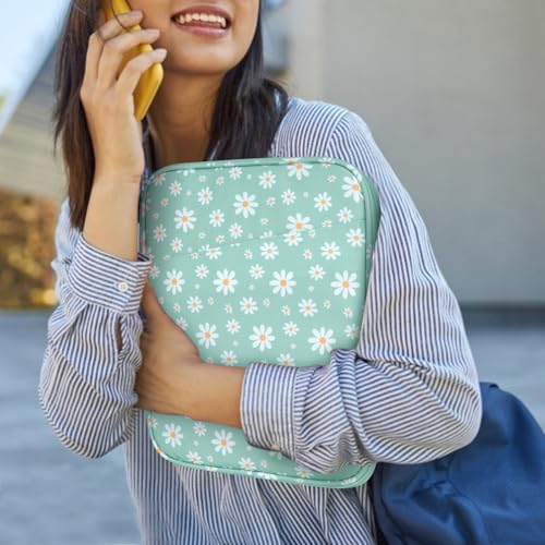 Image of Dadanism 9-11 Inch Tablet Sleeve Bag Carrying Case for iPad (A16) 11th Gen 11 inch, iPad 10th Gen 10.9 inch Air 5 /4, iPad Air M4 /Pro M5 11 inch, iPad 9 /8 /7th Gen 10.2 inch, Galaxy Tab A11+ Plus 11 inch,Green&White Daisy