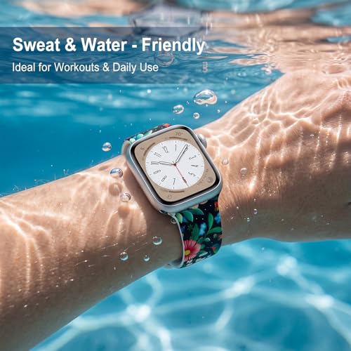 Image of Floral Band Compatible with Apple Watch Bands for Women 40mm 42mm 41mm 38mm 44mm 45mm 46mm 49mm, Cute Pattern Flower Soft Silicone Sport Strap for iWatch Series Ultra 11 10 SE 9 8 7 6 5 4 3 2