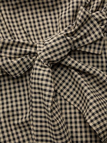 CIDER Plaid Collar Gingham Bowknot Midi Regular Fit Waist Long Sleeve Casual Elegant Dresses4