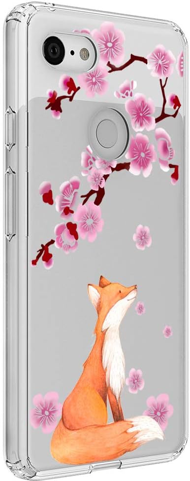 Case for Pixel 3 XL, [5ft Drop Proof] Cute Clear TPU Flower Women Fox Cherry Blossoms Pattern Girls Design Phone Case Cover for Google Pixel 3 XL
