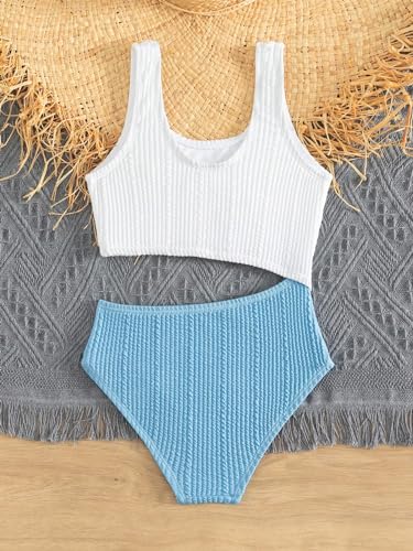 WDIRARA Girl's One Piece Swimsuit Crochet Cut Out Swimwear Textured Color Block Swimsuits2