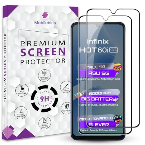 Image of Premium Tempered Glass Screen Protector Guard For infinix Hot 60i 5G (6.75 Inch, Pack of 2) | Edge to Edge Coverage With Easy to installation kit