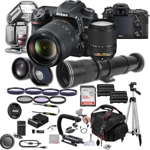 Nikon D7500 DSLR Camera with 18-140mm Lens, 128GB Memory, 420-800mm Super Telephoto Lens, TTL Pro Flash, Filters, Lenses, Case, Tripod, and More – Extreme Photo Bundle (38pc Bundle)