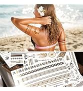 AMACOAM 6 Blätter 70 Mustern Metall Goldfolie Silberne Tätowierung Aufkleber Wasserdicht Tattoo A...