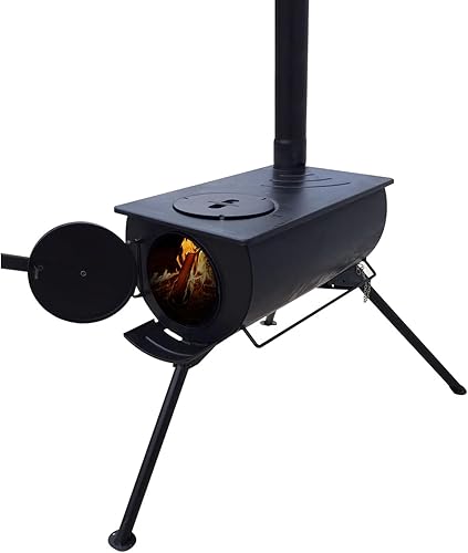 UNISTRENGH Estufa de leña portátil plegable para pesca en hielo, refugio, camping y cocina (negro)