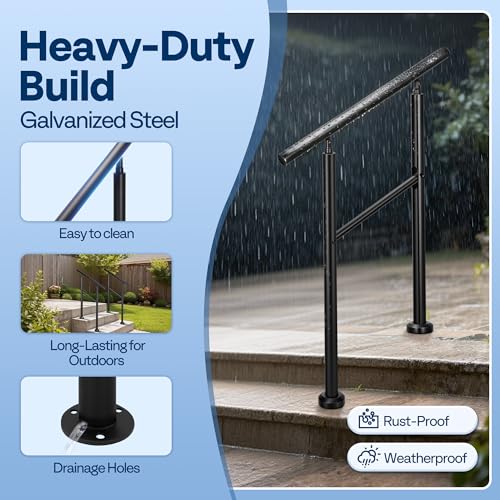 VIVOHOME 2-Pack Hand Rails for Outdoor Steps, Galvanized Steel Railing, Straight Round Exterior Hand Railing for Porch, Deck, or Indoor Stairs, 2 Step Railing Kit by VIVOHOME - Used condition - Image 3