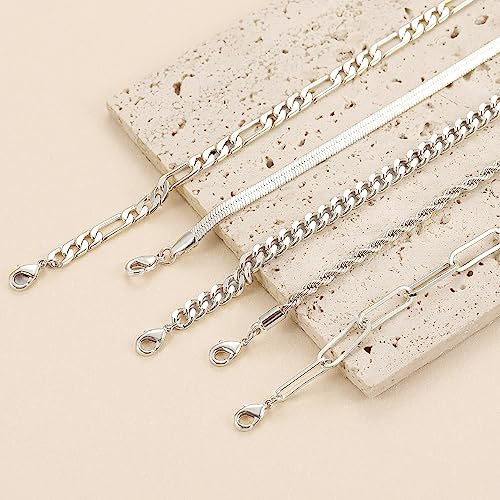 Image of DEARMAY Gold Bracelets for Women Waterproof Stackable Dainty 14K Gold Plated Rope Cuban Snake Paperclip Figaro Link Chain Pack Bracelet Adjustable Non Tarnish Fashion Accessories Jewelry Sets Gifts for Womens Mom