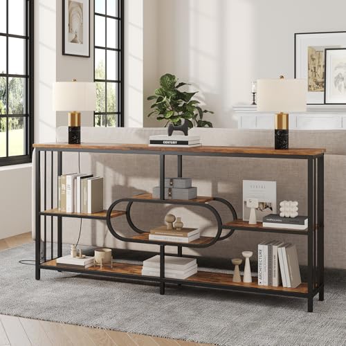 70.9-Inch Industrial Console Table with 3-Tier Shelves and Power ...