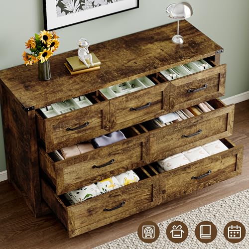 Image of BORNOON 7-Drawer Dresser for Bedroom, Modern Wooden Chest of Drawers with Metal Handles, Anti-Tipping Design, Sturdy and Stable Storage Organizer for Living Room, Entryway, Home Office