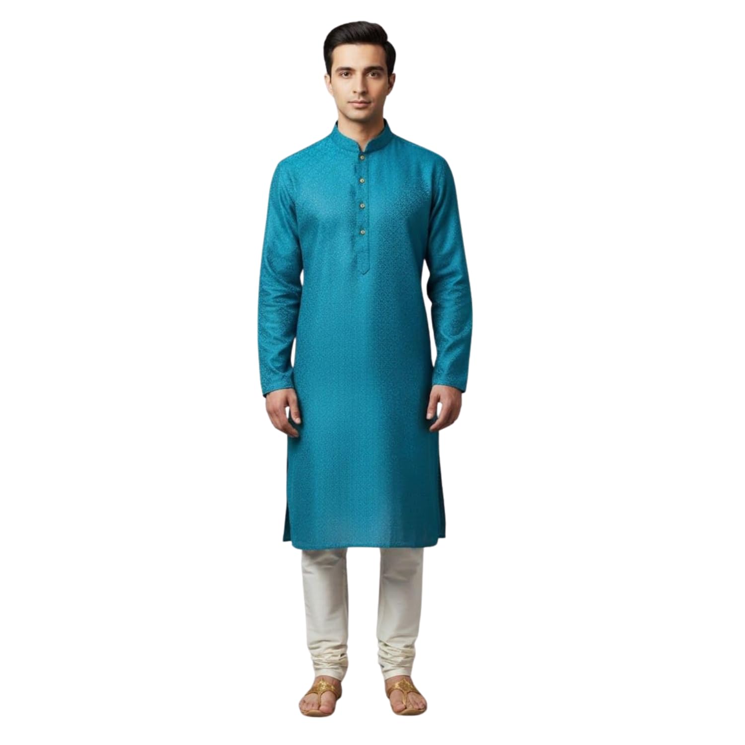 Men's Jacquard Regular Fit Casual Mandarin Collar Ethnic Printed Long Regular Kurta-image-30