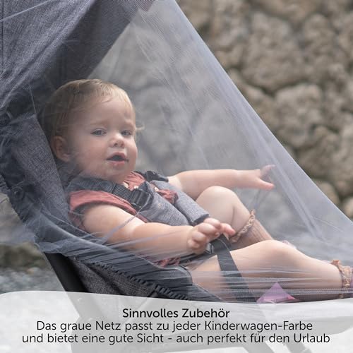 Zamboo Universal Insektenschutz - Mückennetz für Kinderwagen & Buggy/Premium QUALITÄT: idealer Schutz vor Wespen & Stechmücken Dank feinem Netzgewebe, reißfest & waschbar, mit Tasche - Grau