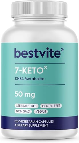 BESTVITE 7-Keto 50 mg DHEA (120 Cápsulas Vegetarianas) - Sin Estearatos