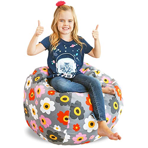 Soothing Company Stuffed Animal Bean Bag Chair for Kids - Extra Large Empty Beanbag - Kid Toy Storage Covers for Your Child's Stuffed Animals and Blankets | Premium Cotton Canvas (38