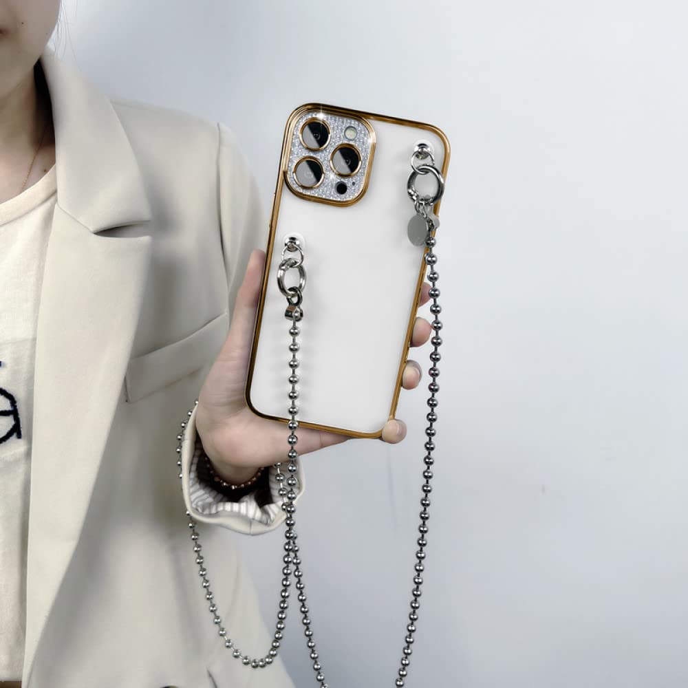 Coque cordon antichoc iPhone 14 Plus avec chaîne or de luxe