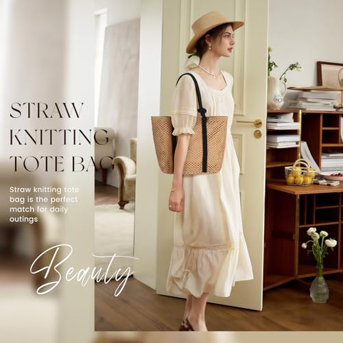 Straw Bags For Women, Crochet Beach Bag Large Woven Shoulder Purse Handbag, Beach Tote Straw Bag for Summer Vacation2