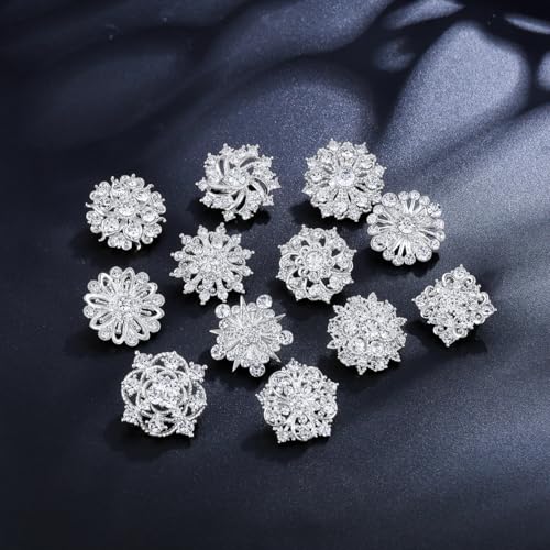 assorted small size crystal rhinestone flower brooch pins set for crafts embellishment wedding bouquet brooches for women fashion