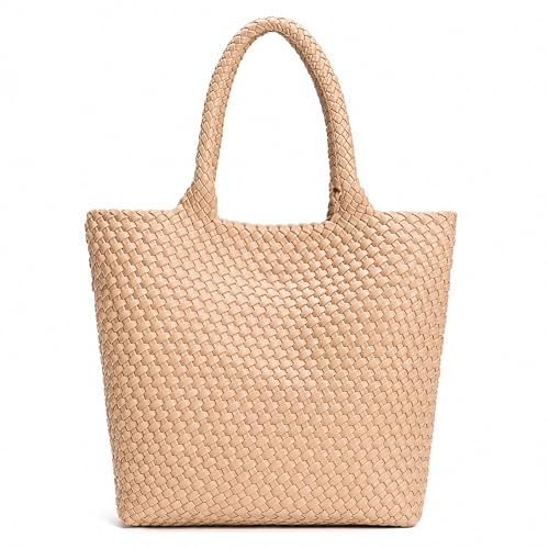 Image of BAGOK Woven Tote Bag for Women, Handwoven Vegan Leather Shoulder Bag with Clutch, Large Tote for Work, Travel & Beach