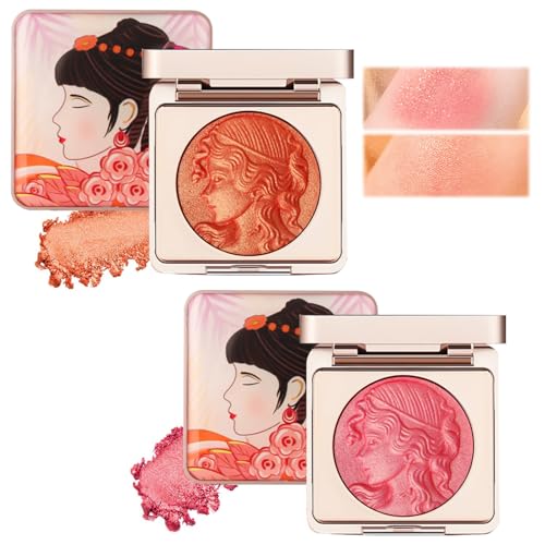 Qaestuan 2 Piezas Blusher, Colorete en Polvo, Colorete Rosa para Look Natural, Rostro Colorete Polvocompacto, Blush, Colorete Nude, Coloretes Altamente Pigmentados, No Mancha, No Transfiere