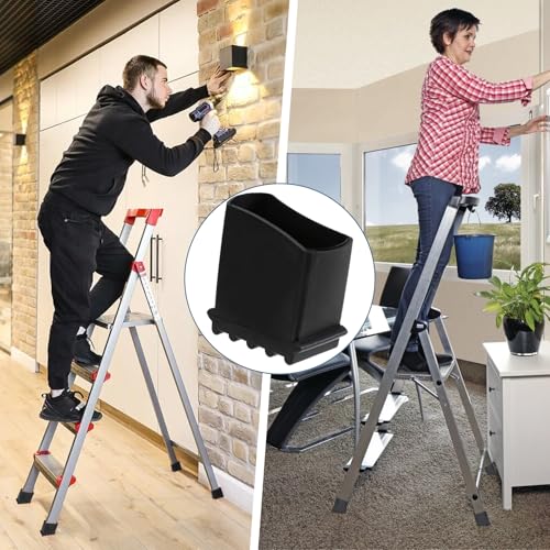 4 Stück 50x25mm Leiter Füße, Universal Gummi Leiterfüße mit 4 Schrauben, Rutschfeste Leiterfüße, Leiterkappen Fußkappen für Leitern Aluleiter Teleskopleitern Fischgrätleitern Ladder Pads