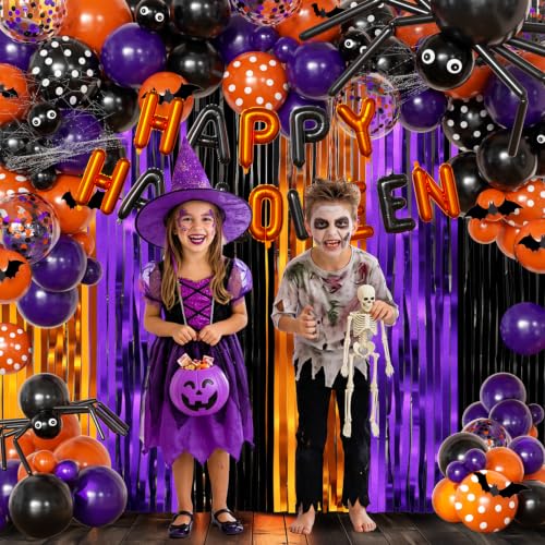 Orange Purple Black Balloon Fringe Curtains for Halloween Party Decorations - image 5