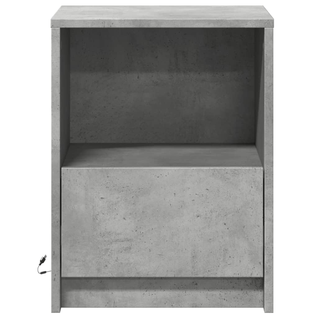 Homgoday Mesillas de noche con luces LED, 2 unidades, mesitas de noche, mesita de noche, mesa auxiliar, mesa auxiliar para cama, dormitorio, salón, gris hormigón, madera, 38 x 34 x 50 cm