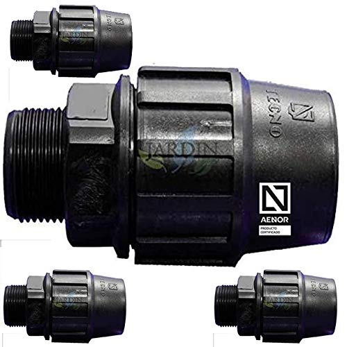 Suinga Pack 4 Enlace Macho Polietileno 25mm x 3/4' para Tuberia de polietileno 25 mm | Enlace rosca macho 25 Aenor | Conector riego, negro