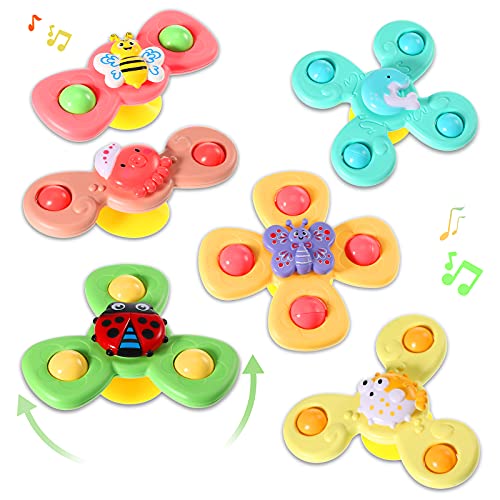 Image of Harrycle 6 Pieces Suction Cup Spinner Toy Sea Theme Sensory Bath Spinner Toys Bear Butterfly Suction Cups for Birthday Learning Game and Party Supplies
