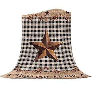 Plush Fuzzy Fleece Lightweight Throw Blanket Western Texas Star and Primitive Berries Country Wooden Plank Super Soft Reversible Microfiber Flannel Blankets for Couch Bed Sofa 39×49