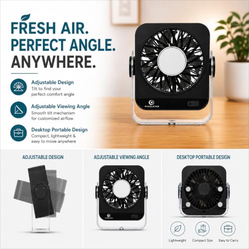 Image of Pixelated Rechargeable Fan for Home, 5 Speed Levels, 3600mAh Battery