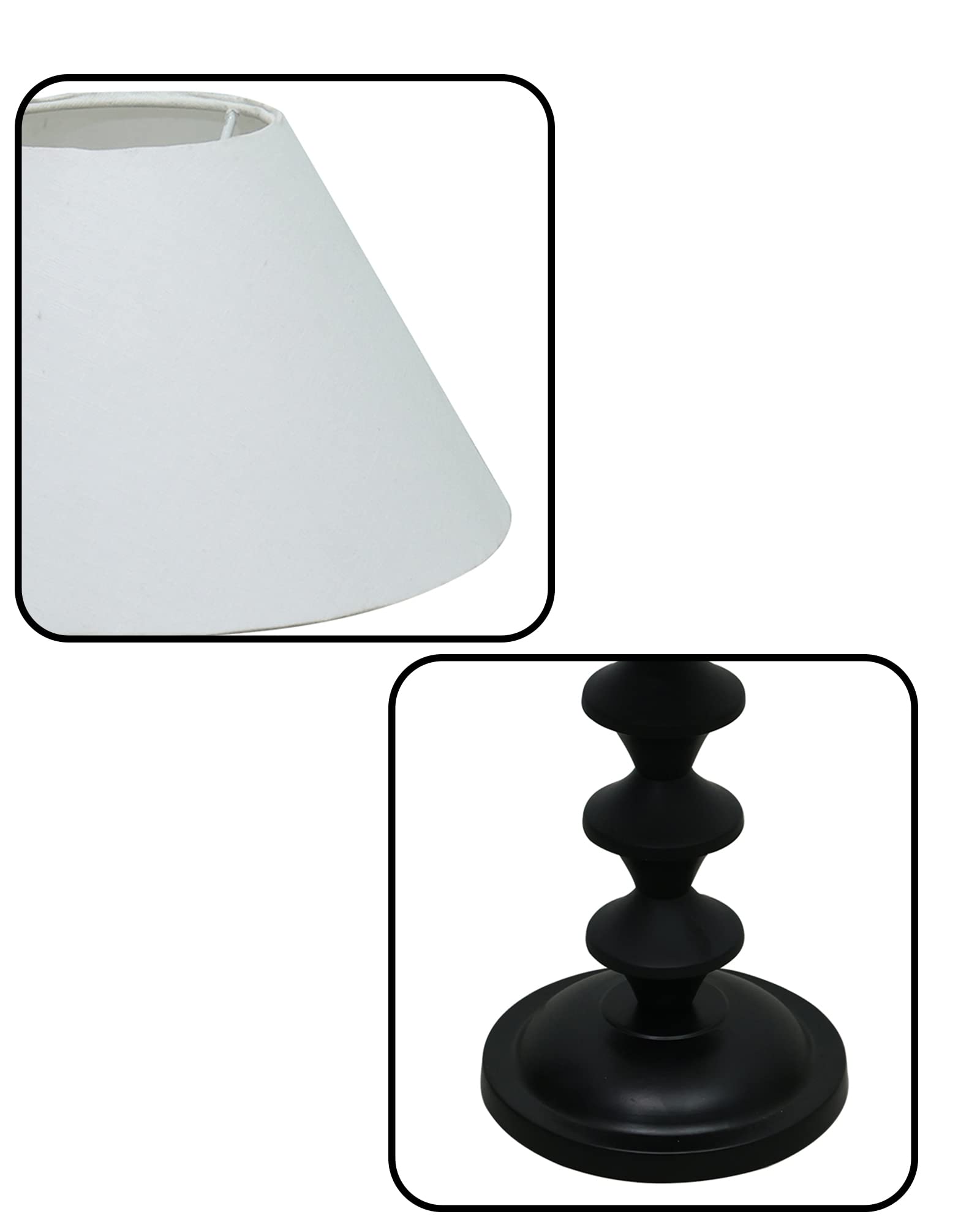 Homesake® Black Pillar Table Lamp with Cone Fabric Shade, E 27 Holder, Table Lamp, Modern Bedside Nightstand, Lamps | Desk Accessories | Metal Base for Bedroom, Home Office, Living Room (White) - Image 6 thumbnail