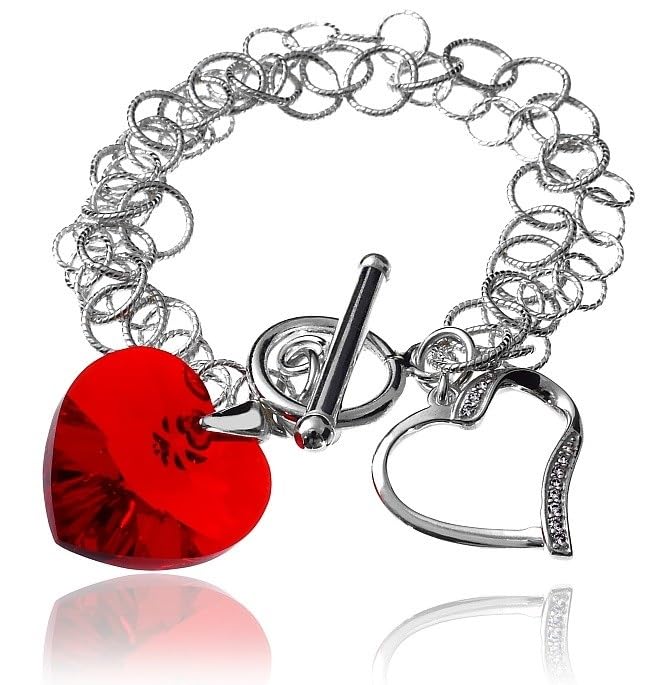 Bracelet en argent 925 cœur rouge siam ARANDE