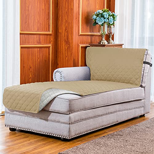 Subrtex Chaise Lounge Cover Reversible Sectional L Shaped Sofa Couch Slipcover Furniture Protector With Elastic Straps Washable For Kids Pets 102X34.5 Inch (Chaise, Khaki) #TOP2