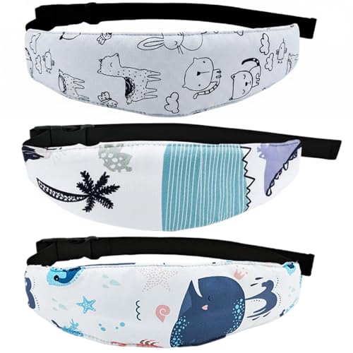 Image of 3 Pcs Baby Head Support for Car Seat Stroller Seat Neck Relief Head Band Straps Headrest for Toddler Kids Children Child Baby Infant Sleeping Traveling(White and Grey)